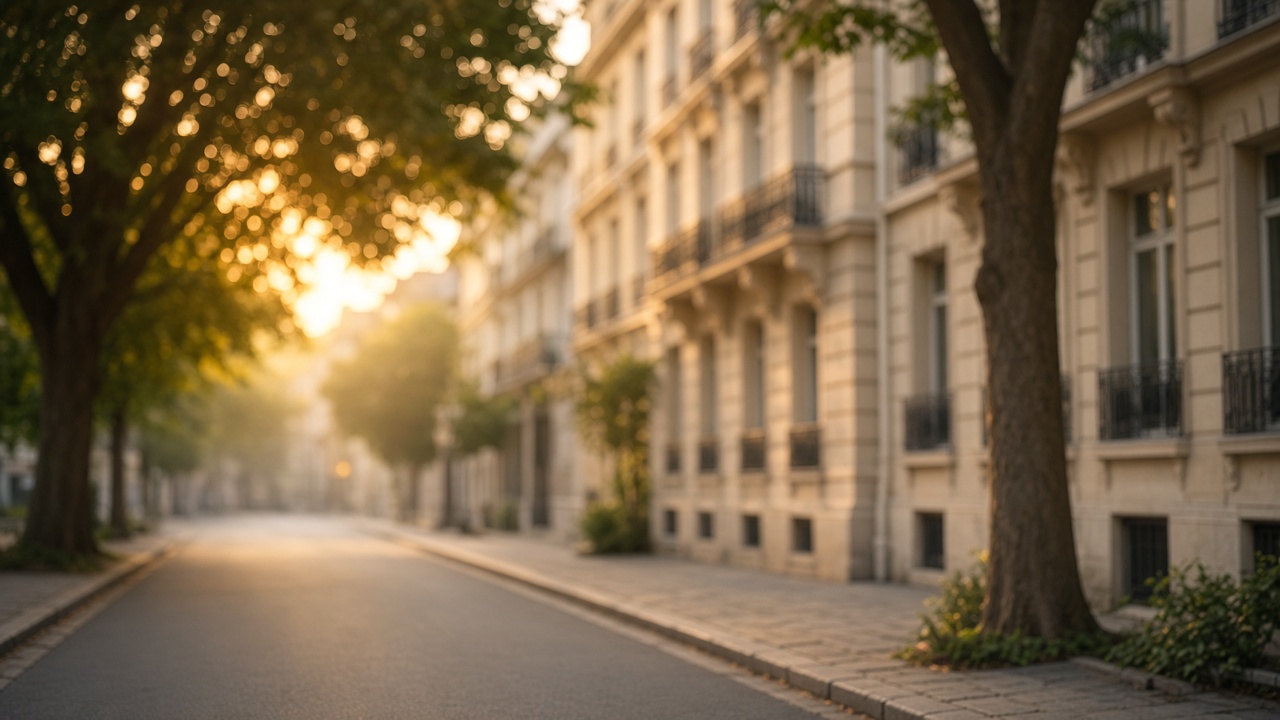 Sunlight on a green city street
